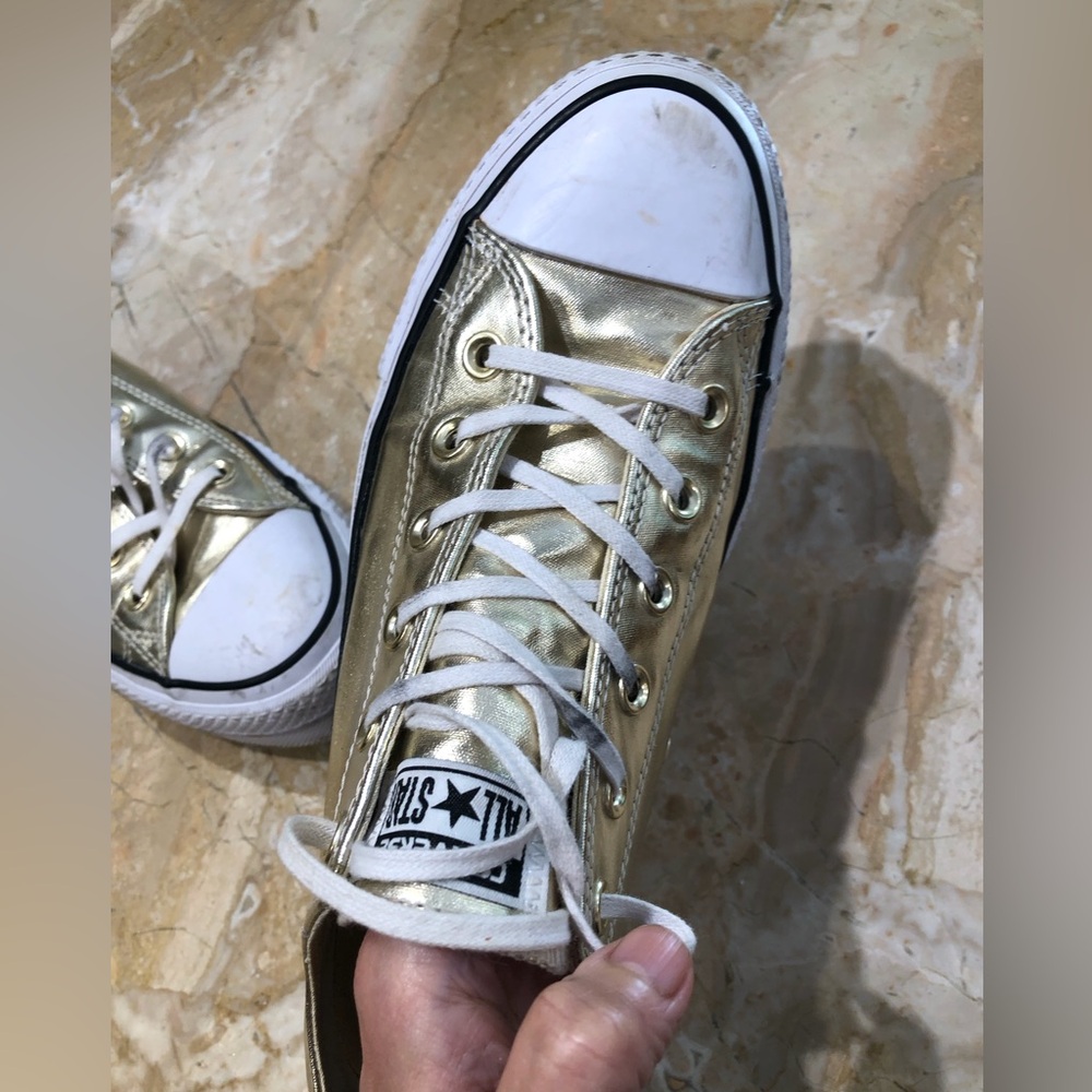 Converse Chuck Taylor All Stars Lift Platform Pale Gold Sneakers Size 10 1/2 - Picture 6 of 7